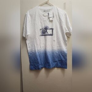Uniqlo White Tee with Blue Wave Design